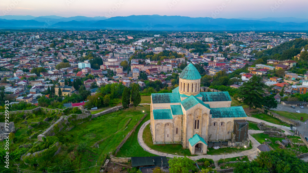 Poster sunrise view of bagrati cathedral in kutaisi, georgia