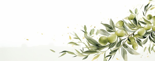 Olive watercolor light background natural paper texture abstract watercolur Olive pattern splashes aquarelle painting white copy space for banner design, greeting card