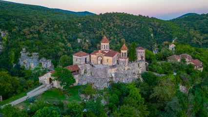 Sunset view of Motsameta monastery in Georgia