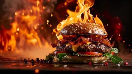 Fotobehang Burger on fire © filip.pere