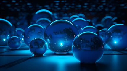 Blue Spheres Illuminated by Neon Lights in 8K Octane Render