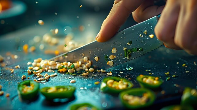 Peeling off serrano pepper seeds with a knife is a common practice to reduce the spiciness when preparing a non-spicy Mexican dish.