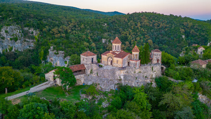 Fototapeta na wymiar Sunset view of Motsameta monastery in Georgia