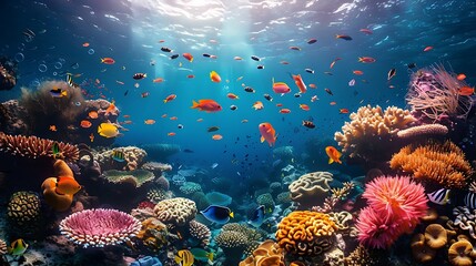 Tropical sea underwater fishes on coral reef Aquarium oceanarium wildlife nature AI generated