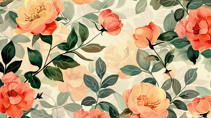 Floral Print with Open Buds in Varied Forms on Monotone Background