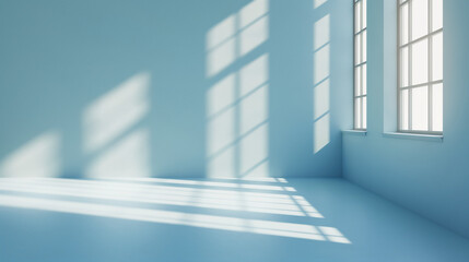 Obraz premium Abstract minimal light blue background for a product presentation with shadows and light from the windows