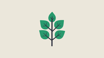 Flat Design Vector Icon of a Tree with Leaves on a White Background