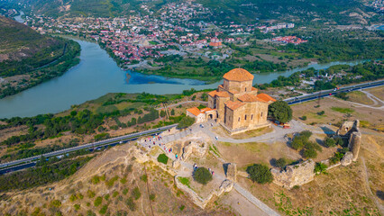 Panorama view of Jvari Monastery during a sunny day in georgia © dudlajzov