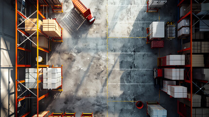 Aerial View of Loading Dock Operations with Levelers in Ultra-Realistic Photograph