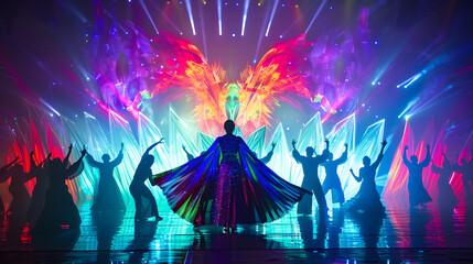 Extravagant Concert Performance Bathed in Vibrant Lights - obrazy, fototapety, plakaty