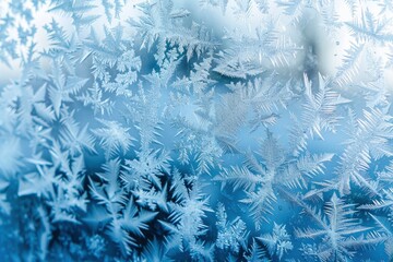 Winter frost patterns on glass. Ice crystals or cold winter background - generative ai