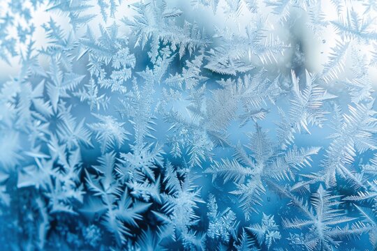 Winter frost patterns on glass. Ice crystals or cold winter background - generative ai