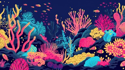 Fototapeta na wymiar This eye-catching image showcases a colorful underwater scene with various types of coral and marine life, highlighting the beauty and diversity of ocean ecosystems