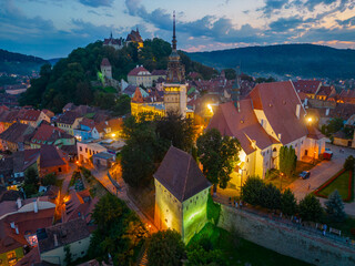Sunset panorama of Romanian town Sighisoara