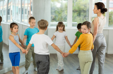 During rehearsal, children dance team trains and performs roundelay, dismantling Ukrainian folk...