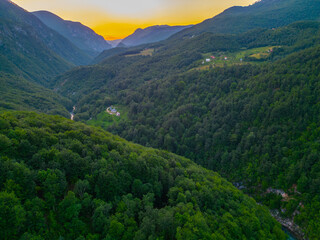 Obraz premium Sunset view over valley of river Tara in Montenegro
