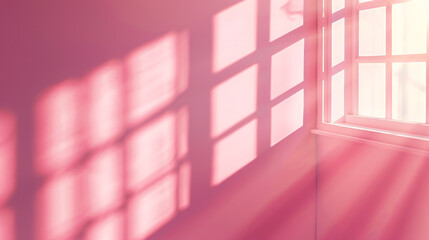 Fototapeta premium Soft Pink Light Background Wall Through Window Casting Gentle Shadows