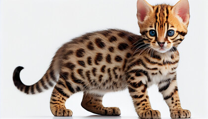 Bengal Cat Kitten on White Background