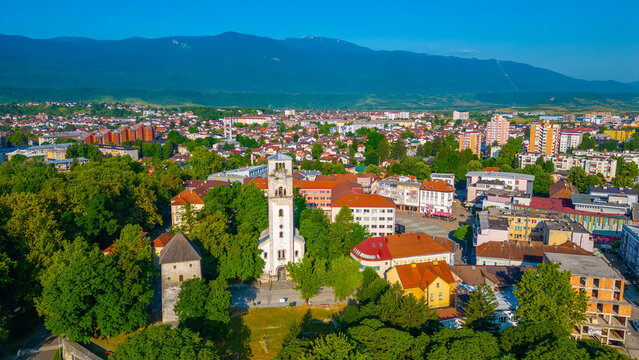 Aerial view of city center of Bihac, Bosnia and Herzegovina