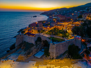 Sunset panorama view of Ulcinj in Montenegro - obrazy, fototapety, plakaty