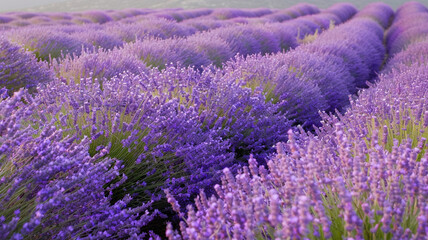 A vibrant field of lavender swaying gently in the summer breeze.