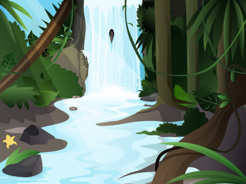 floresta tropical - cachoeira e riacho correndo - queda d'água