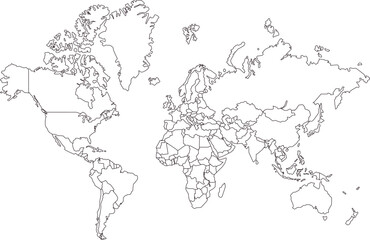 Outline world map with countries - obrazy, fototapety, plakaty
