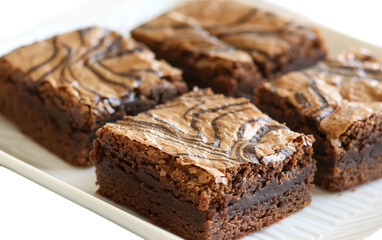 Fototapeta na wymiar Mouthwatering Espresso Brownies: Close-Up Perspectives on white background