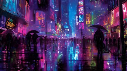 Neon Nights: Urban Metropolis Glowing./n