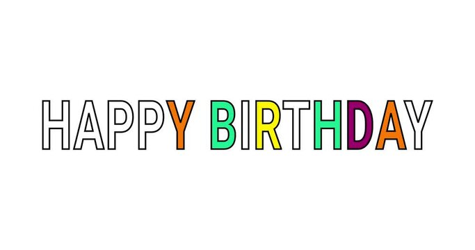 Happy birthday flickering letters animated banner. Happy birthday animation for anniversary celebration. 4K resolution happy birthday lettering on white background.