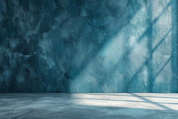 Blue concrete wall and floor with light and shadow backgrounds, use for product display for presentation and cover banner design - generative ai - obrazy, fototapety, plakaty