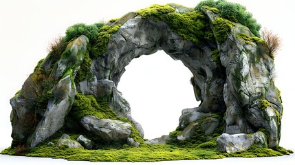 Natural rock arch in the forest Stone arch with moss isolated on white background AI generated