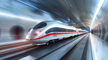 high-speed train in motion, blurring the platform and surroundings, emphasizing speed and modern transportation - obrazy, fototapety, plakaty
