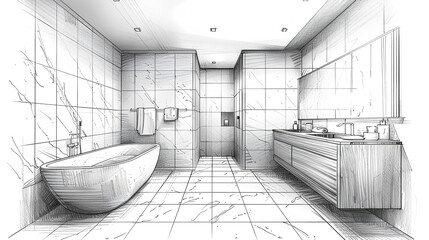 
Architectural bathroom sketch, interior project concept art