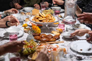 Eid Celebration Photo Among Family with Cologne and Chocolate (Kolonya ve Çikolata ile Bayramlasma) Üsküdar Istanbul, Turkiye (Turkey)