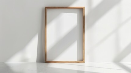 Blank portrait frame mockup. Minimalist wooden frame