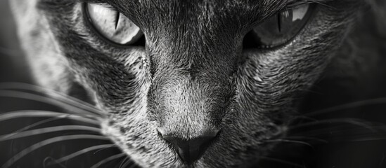 A close-up shot of a feline with a remarkably large and captivating eye staring at the camera - obrazy, fototapety, plakaty
