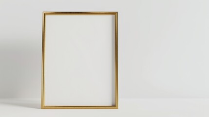 Gold portrait frame mockup. Gold frame on white background