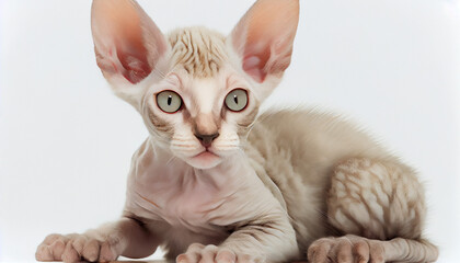 Devon Rex Cat Kitten on White Background