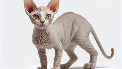 Devon Rex Cat Kitten on White Background - obrazy, fototapety, plakaty