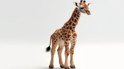 Obraz premium Giraffe, Baby Giraffe on White Background