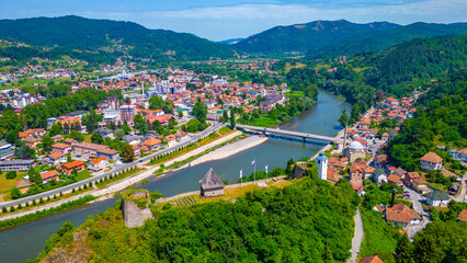 Obraz premium Maglaj fortress and Bosnia river in Bosnia and Herzegovina