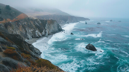 A scenic coastal overlook with waves crashing against rocky cliffs below.