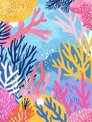 Fototapeta na wymiar Hand drawn flat illustration of coral reefs with pastel colors