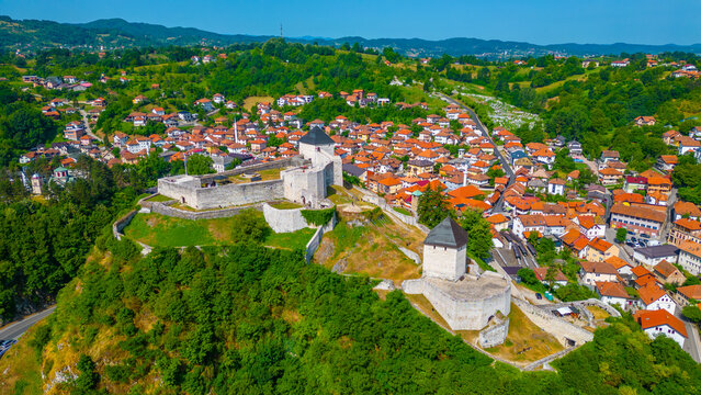 Tesanj castle and surrounding cityscape in Bosnia and Herzegovina