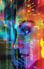 Futuristic technology background featuring an eye with glitch effect and motion blur