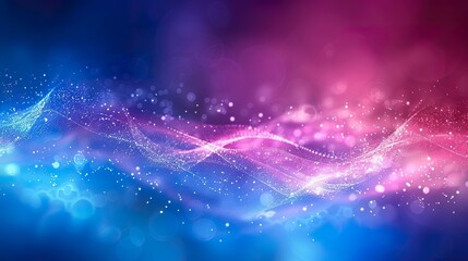 Fototapeta premium sign wave structure network image, blue background, colorful particles, high contrast complementary color