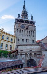 Fototapeta premium Sunset view of the clock tower in Sighisoara, Romania