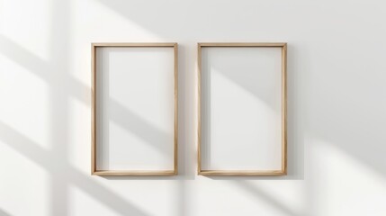 Two blank portrait frames mockup. Minimalist wooden frames