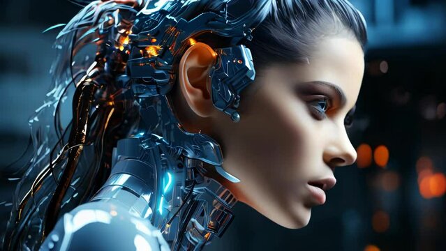 Abstract futuristic male artificial intelligence cyborg robot face